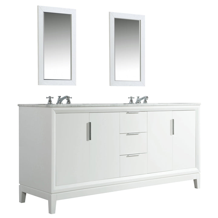 Water Creation Bathroom Vanity Vanity and Faucet 1 and Mirror WATER CREATION Elizabeth 72-Inch Double Sink Carrara White Marble Vanity In Pure White