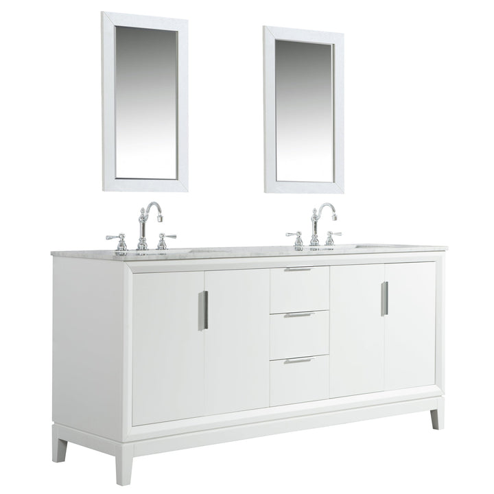 Water Creation Bathroom Vanity Vanity and Faucet 2 and Mirror WATER CREATION Elizabeth 72-Inch Double Sink Carrara White Marble Vanity In Pure White