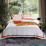 Degella Orange Stripe Egyptian Cotton Luxury White Duvet Cover Set Duvet Cover Set - Point Design Queen / Flat Sheet / 4 Pieces Pointdsgn.com