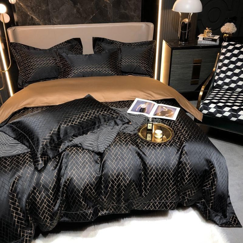 Talia Black Cotton Satin Duvet Cover Set