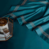 Leila Aqua Green Embroidered Edge Egyptian Cotton Duvet Cover Set