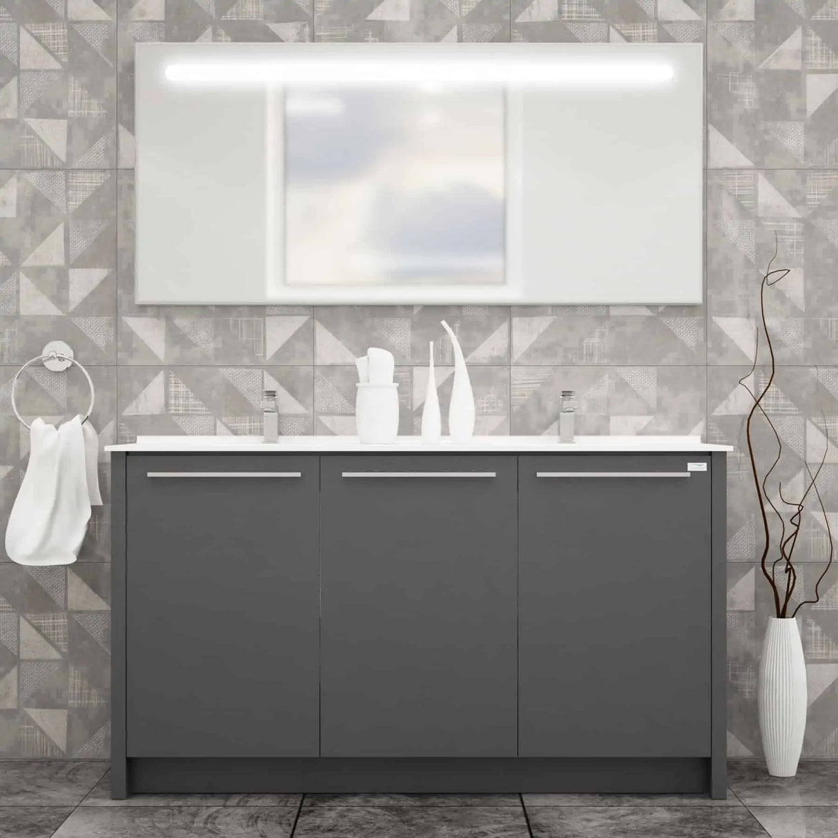 Casa Mare Benna 63" Bathroom Vanity and Double Sink Combo with LED Mirror