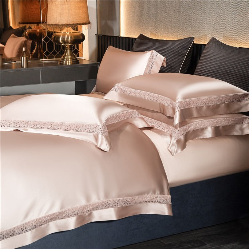 Willa Rose Gold Modern Satin Egyptian Cotton Duvet Cover Set