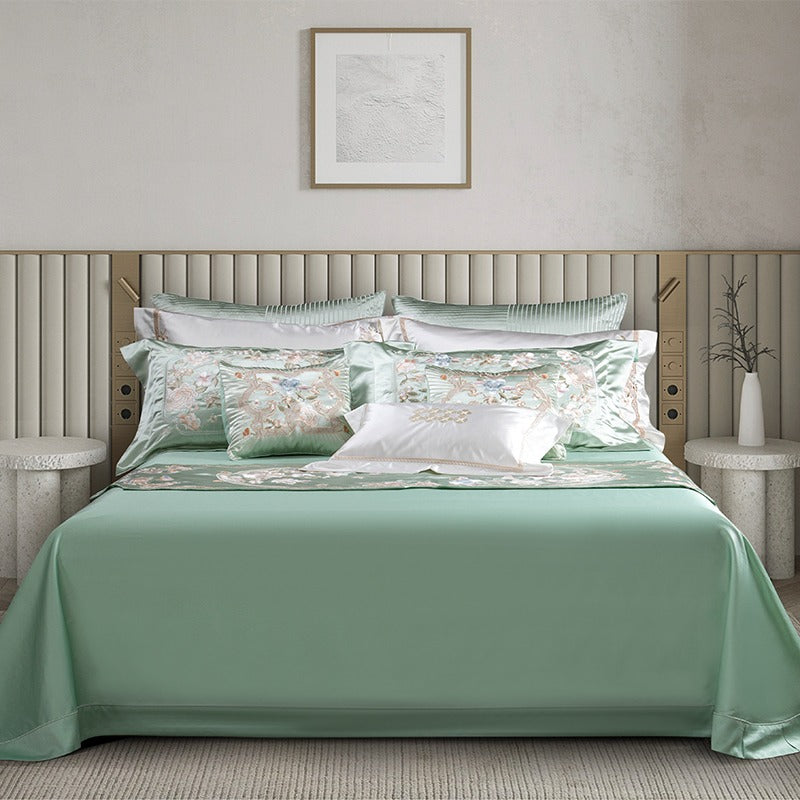 Esana Green Embroidery Egyptian Cotton Duvet Cover Set