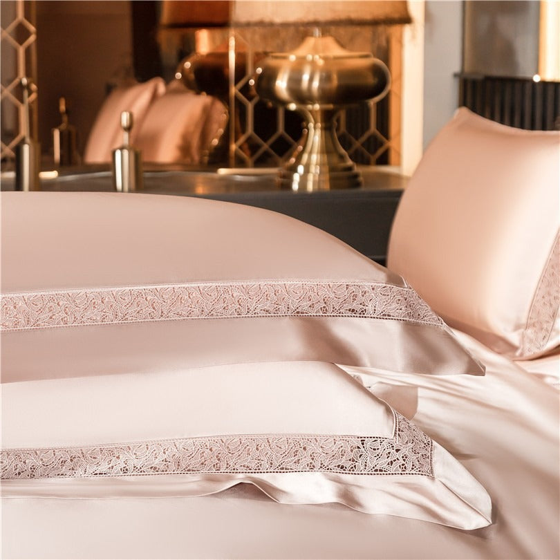 Willa Rose Gold Modern Satin Egyptian Cotton Duvet Cover Set