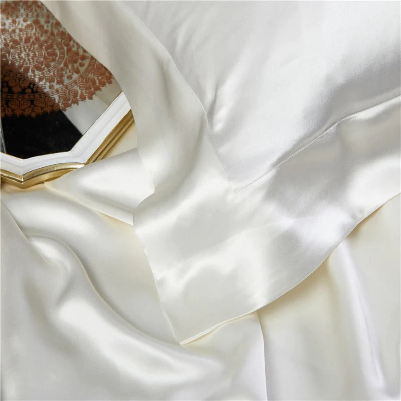 Eloise White Luxury Pure Mulberry Silk Bedding Set