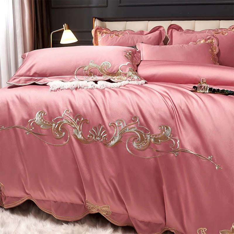 Miriam Pink Embroidered Cotton Duvet Cover Set