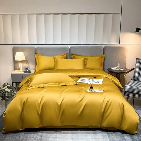 Neo Gold Silky Cotton Duvet Cover Set Duvet Cover Set - Venetto Design Twin / Flat Sheet / 4 Pieces Venettodesign.com