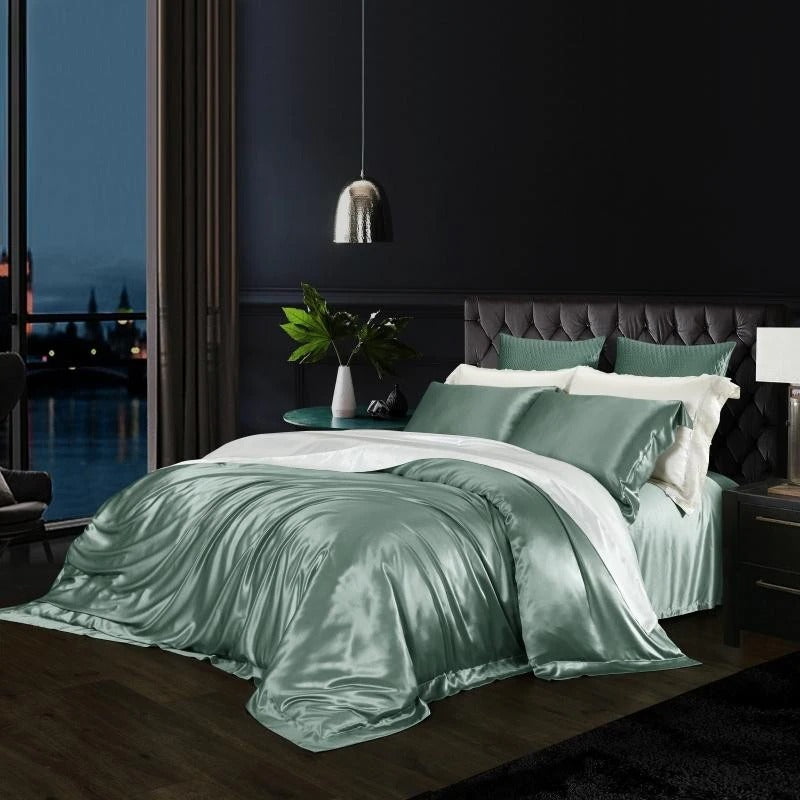 Eloise Pistachio Green Luxury Pure Mulberry Silk Bedding Set