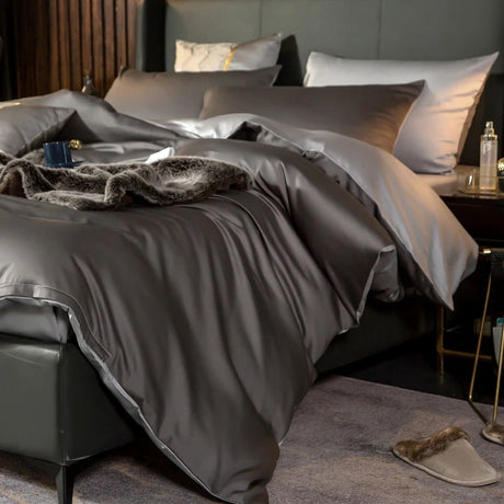 Shemir Grey Silver Reversible Egyptian Cotton Duvet Cover Set