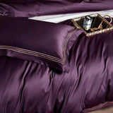 Leila Purple Embroidered Edge Egyptian Cotton Duvet Cover Set