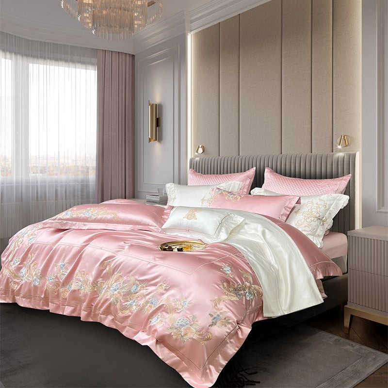 Esana Pink Embroidery Egyptian Cotton Duvet Cover Set