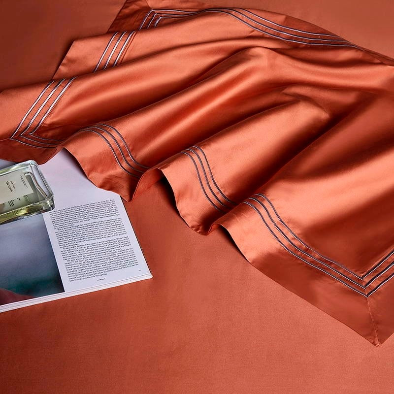 Leila Orange Embroidered Edge Egyptian Cotton Duvet Cover Set