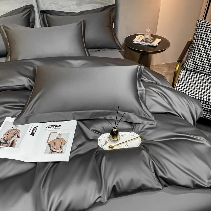 Neo Deep Grey Silky Cotton Duvet Cover Set