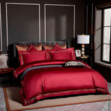 Leila Red Embroidered Edge Egyptian Cotton Duvet Cover Set