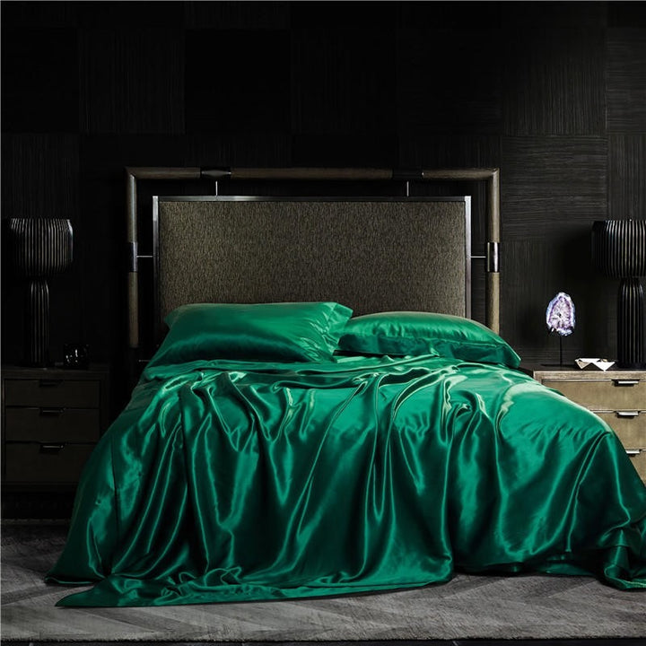 Eloise Emerald Green Luxury Pure Mulberry Silk Bedding Set Duvet Cover Set - Venetto Design Queen / 2 Pillowcases Venettodesign.com