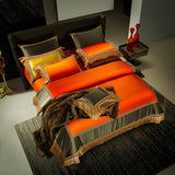 Onda Orange Egyptian Cotton Embroidered Duvet Cover Set