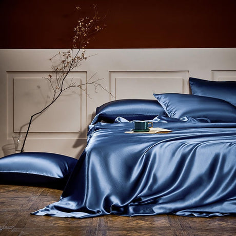 Royalis Prussian Blue Luxury Pure Mulberry Silk Bedding Set