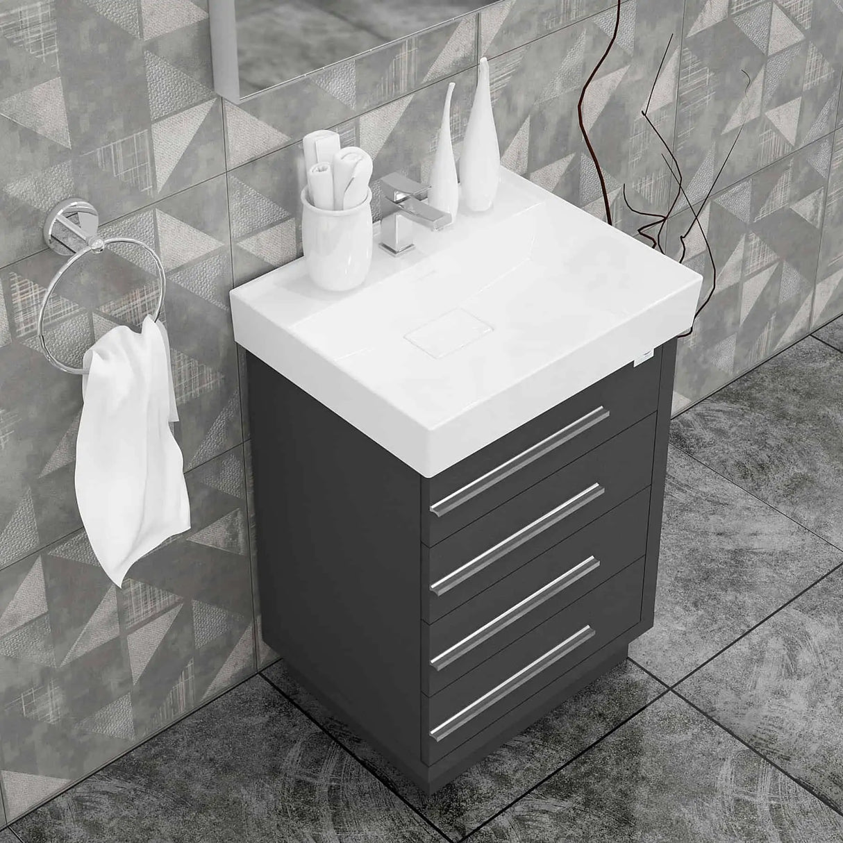 Casa Mare Domenico 24" Bathroom Vanity and Ceramic Sink Combo with LED Mirror