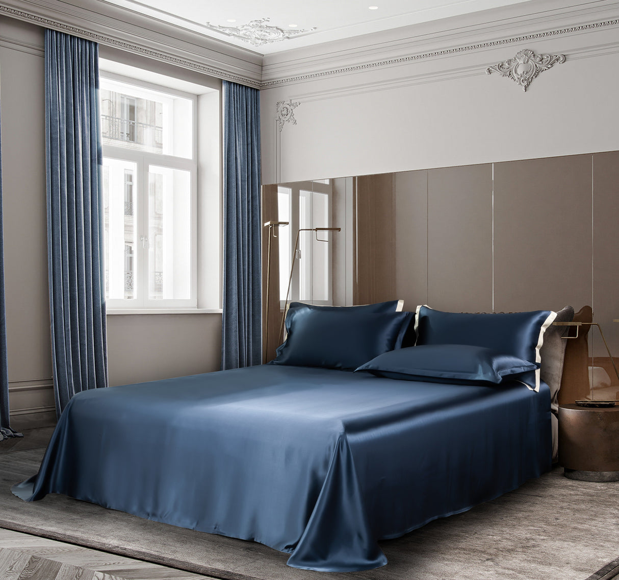 Zenith Dark Blue Luxury Pure Mulberry Silk Bedding Set