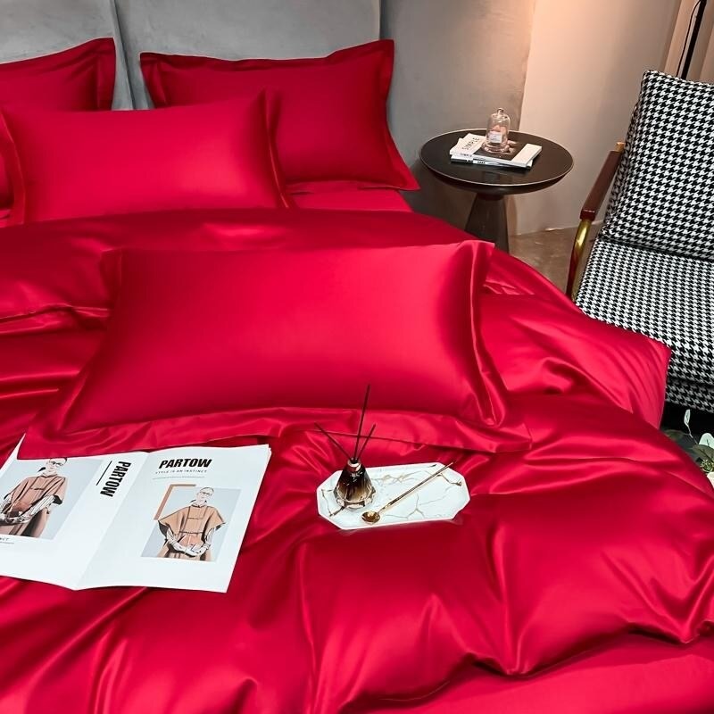 Neo Red Silky Cotton Duvet Cover Set