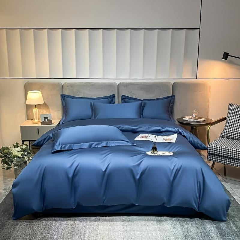 Neo Royal Blue Cotton Duvet Cover Set Duvet Cover Set - Venetto Design Twin / Flat Sheet / 4 Pieces Venettodesign.com