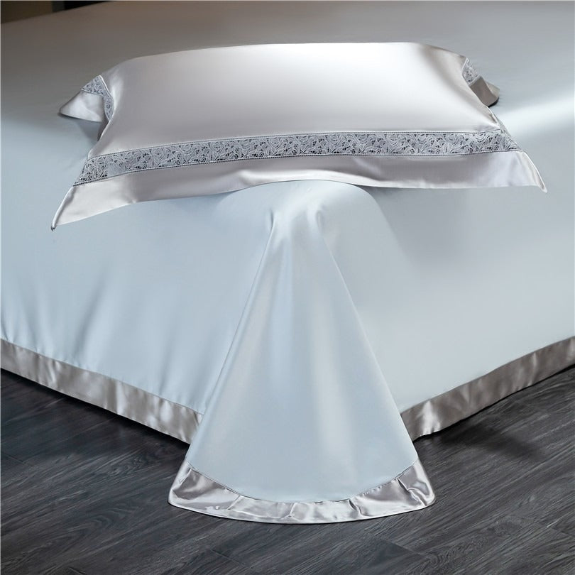 Willa Silver Modern Satin Egyptian Cotton Duvet Cover Set