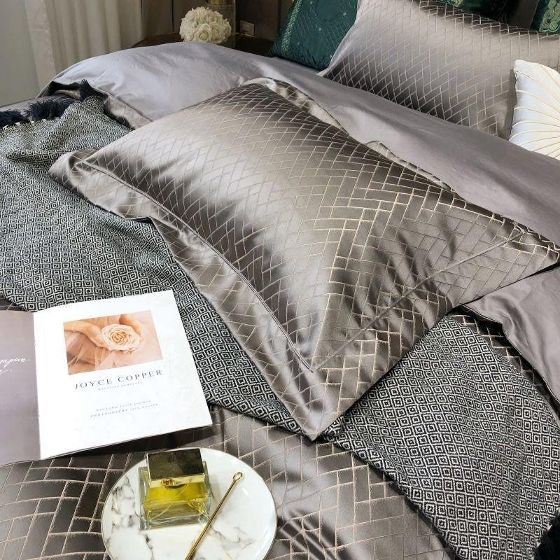 Talia Grey Cotton Satin Duvet Cover Set