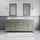 Water Creation Madison 72" Double Sink  Carrara White Marble Countertop Vanity in Glacial Green with Mirror