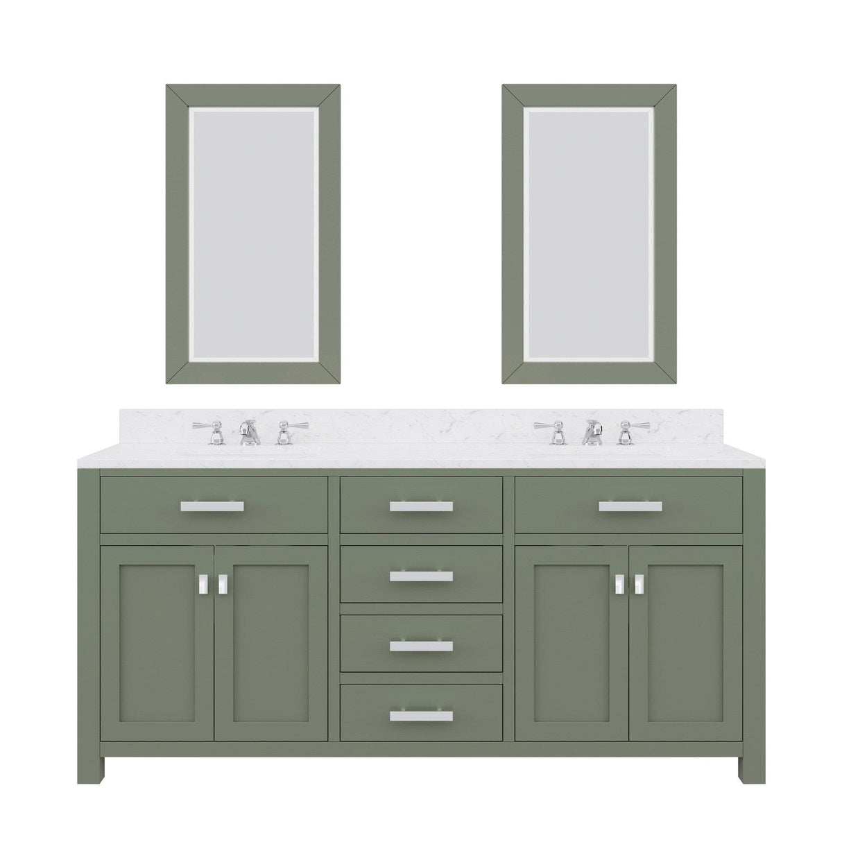 Water Creation Madison 72" Double Sink Carrara White Marble Countertop Vanity in Glacial Green with Classic Faucet and Mirror