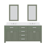 Water Creation Madison 72" Double Sink Carrara White Marble Countertop Vanity in Glacial Green with Classic Faucet and Mirror