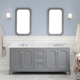 Water Creation Queen 72" Double Sink Carrara White Marble Countertop Vanity in Cashmere Grey with Classic Faucets