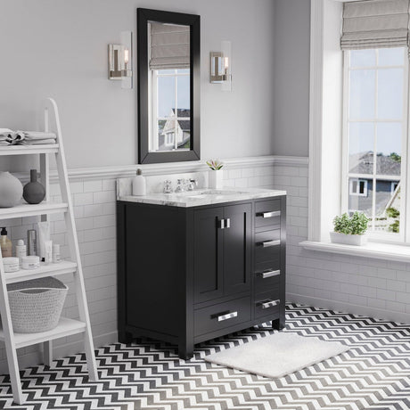 Water Creation Madison 36" Wide Dark Espresso Single Sink Bathroom Vanity With Matching Mirror And Faucet From The Madison Collection