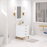 Water Creation Bristol 24" Single Sink Carrara White Marble Countertop Bath Vanity in Pure White