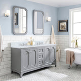 Water Creation Queen 60" Double Sink Carrara White Marble Countertop Vanity in Cashmere Grey with Classic Faucets and Mirrors