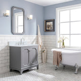 Water Creation Queen 30" Single Sink Carrara White Marble Countertop Vanity in Cashmere Grey with Hook Faucet