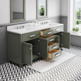 Water Creation Madison 72" Double Sink  Carrara White Marble Countertop Vanity in Glacial Green with Mirror