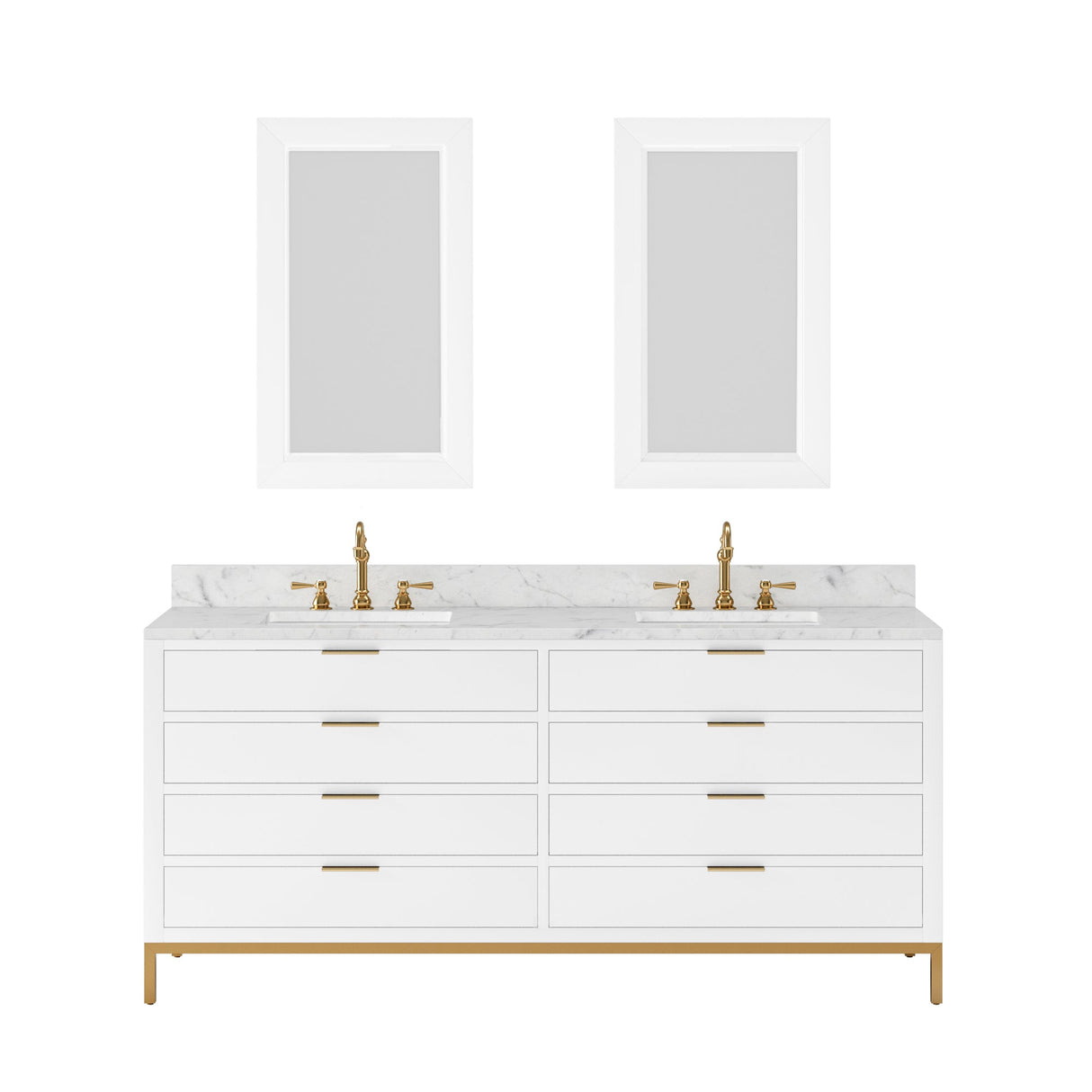 Water Creation Bristol 72" Double Sink Carrara White Marble Countertop Bath Vanity in Pure White with Mirrors(S)