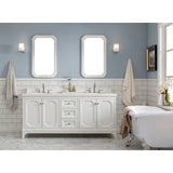 Water Creation Queen 72" Double Sink Quartz Carrara Vanity In Pure White With Matching Mirror(s) and Lavatory Faucet(s)