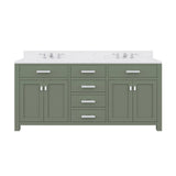 Water Creation Madison 72" Double Sink Carrara White Marble Countertop Vanity in Glacial Green