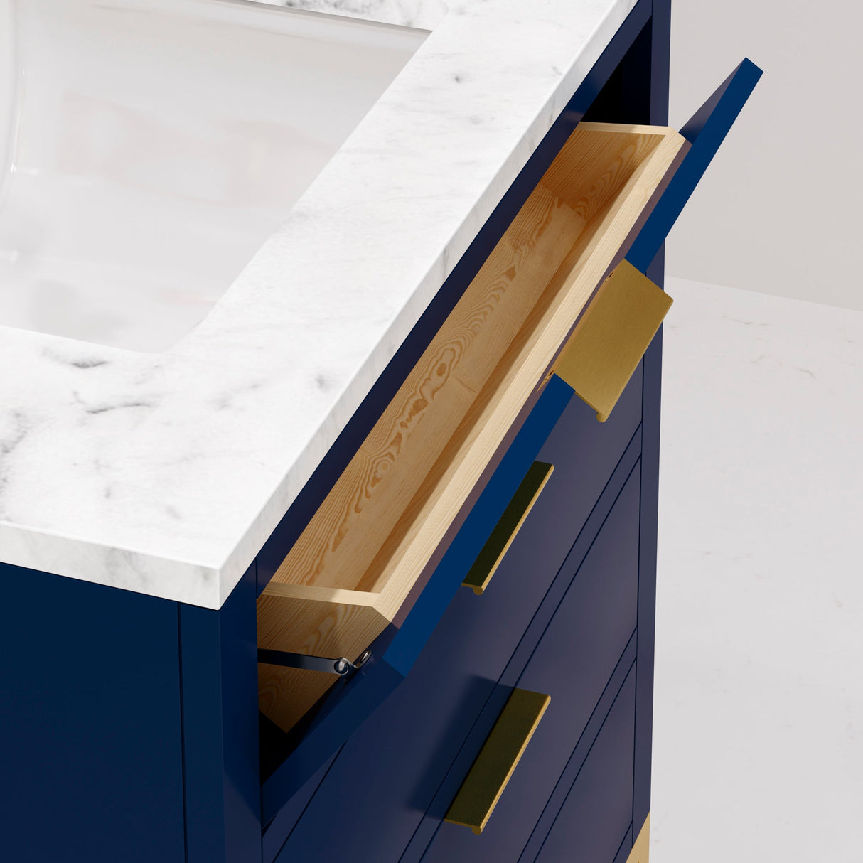 Water Creation Bristol 30" Single Sink Carrara White Marble Countertop Bath Vanity in Monarch Blue with Mirror(S)