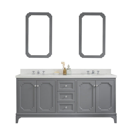 Water Creation Queen 72" Double Sink Quartz Carrara Vanity In Cashmere Grey With Matching Mirror(s)