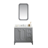 Water Creation Queen 36" Single Sink Quartz Carrara Vanity In Cashmere Grey With Matching Mirror and Lavatory Faucet