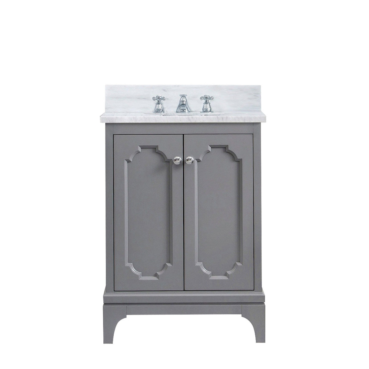 Water Creation Queen 24" Single Sink Carrara White Marble Countertop Vanity in Cashmere Grey with Classic Faucet