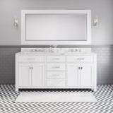 Water Creation Madison 72" Pure White Double Sink Bathroom Vanity With Matching Large Framed Mirror From The Madison Collection