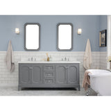 Water Creation Queen 72" Double Sink Quartz Carrara Vanity In Cashmere Grey With Matching Mirror(s) and Lavatory Faucet(s)