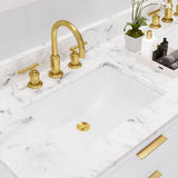 Water Creation Bristol 60" Double Sink Carrara White Marble Countertop Bath Vanity in Pure White with Satin Gold Gooseneck Faucets