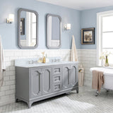 Water Creation Queen 60" Double Sink Carrara White Marble Countertop Vanity in Cashmere Grey with Classic Faucets