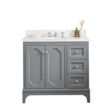 Water Creation Queen 36" Single Sink Quartz Carrara Vanity In Cashmere Grey With Lavatory Faucet