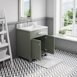 Water Creation Madison 30" Single Sink Carrara White Marble Countertop Vanity in Glacial Green with Mirror